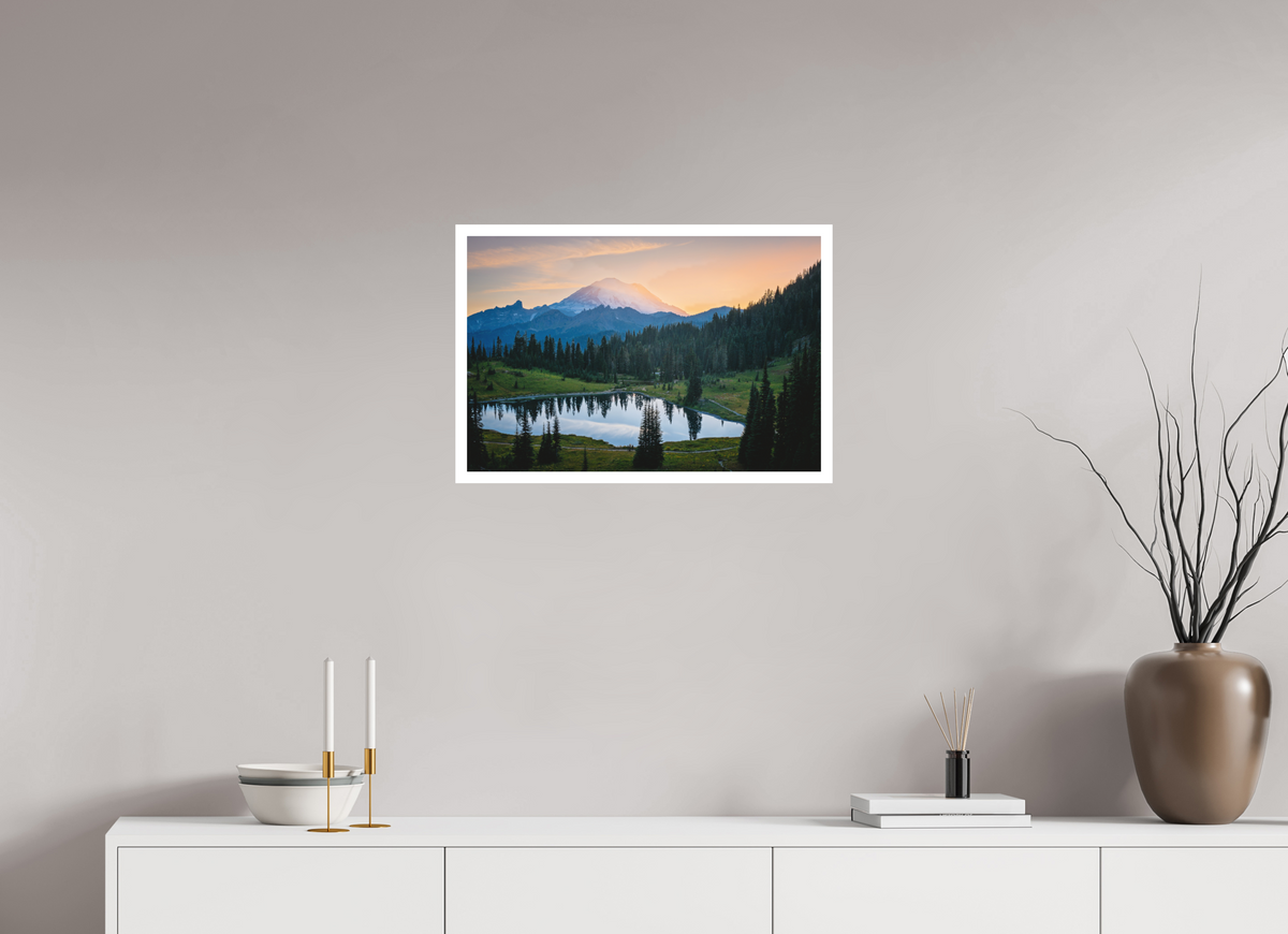 24 x 16″, germanetchsuperres Mt Rainier sunset